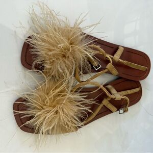 Zara Beige Feather Sandals